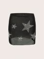 SHEIN Swim Y2GLAM Women's Cardigan, Skirt With Star & Rhinestone Pattern