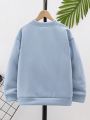 SHEIN Boys' Thickened Warm Leisure Autumn/Winter Solid Color Letter Printed Sweatshirt, Winter