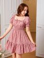SHEIN Teen Girl Ditsy Floral Print Ruffle Hem Dress