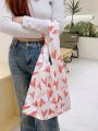 Pamile All-over Printed Heart & Floral Pattern Portable Canvas Tote Bag With Large Capacity