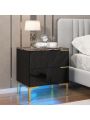 Imitation Marble High Gloss 2 Drawer Bedside Table with USB and Light Band.High Gloss Smart Bedside Table with Adjustable LED Lights, End Table Organizer for Bedroom Living Room Office Use.