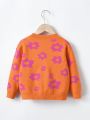 SHEIN Kids EVRYDAY Girls' Floral Pattern Cardigan Sweater