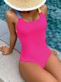 SHEIN Swim SPRTY Ladies' Colorblock Shoulder Strap One-piece Swimsuit