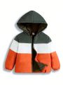 Young Boy Color Block Hooded Puffer Coat