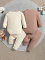 Baby Boys' Long Sleeve And Pants Set, Solid Color, 2 Sets, Home Clothing
