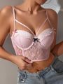 SHEIN Butterfly Knot Decorated, Steel Ringed, Lace Bra