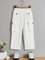 SHEIN Kids Cooltwn Young Boy Casual Wide Leg Trousers With Side Slits And Pockets