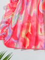 Tween Girl Fluid Printed Ruffle Trim Dress