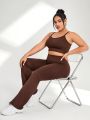 Plus Size Solid Color Bra And Long Pants Sportswear Set