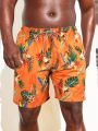 Men's Plus Size Tropical Plant Printed Beach Shorts