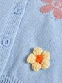 SHEIN Baby Girls' Lovely Slim Fit Floral Patterned Long Sleeve V-Neck Cardigan