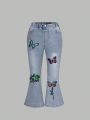 Young Girl's Comfortable Casual Embroidered Denim Pants