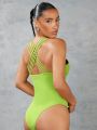 SHEIN BAE Solid Color Cross Straps Bodycon Jumpsuit With Thin Straps For Summer Streetwear