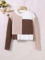 Teen Girl Color Block Ribbed Knit Sweater