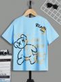 SHEIN Kids HYPEME Tween Boys' Casual & Comfortable Bear Slogan Print Round Neck T-Shirt