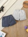 Baby Boys' Striped Casual Shorts With Pockets, 2pcs/Pack