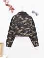 Teen Girls' Stylish Camouflage Short Denim Jacket For Streetwear