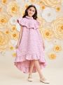 SHEIN Kids Nujoom Tween Girls' Loose Fit Lovely Jacquard Dress With Ruffled Collar And Hem