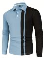 Manfinity Homme Men's Long Sleeve Patchwork Polo Shirt