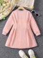 Young Girl Floral Patched Fold Pleated Sweatshirt Dress