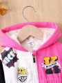 Baby Girl Cartoon Graphic Colorblock Teddy Lined Hooded Coat