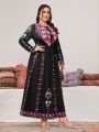 SHEIN Najma Plus Size Colorful Printed Waist Belted Arabian Clothing