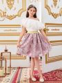 SHEIN Kids Nujoom Tween Girls' Casual Elastic High Waist Tulle Jacquard Fabric Skirt