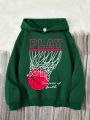 Boys' Casual Basketball Printed Long Sleeve Hooded Sweatshirt, Suitable For Autumn And Winter