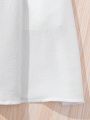 Teen Girl White V-Neck Lace Splice Short Sleeve Casual Dress