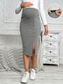 SHEIN Maternity Button Decorated Slit Hem Skirt