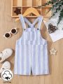 SHEIN Baby Boys' Casual Striped Overall Shorts With Suspenders, Spring & Summer, Suitable For Going Out