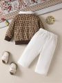 Baby Boy Printed Two-Piece Long Sleeve Sweatshirt And Pants Set For Casual Wear