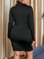 SHEIN BAE Plus Size Women's Bodycon Dress With Rhinestone Embellishment
