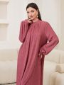 SHEIN Mulvari Ladies' Fashionable Solid Color Round Neck Long Sleeve Dress