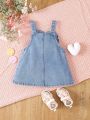 Baby Girl  Ruffle Trim Denim Overall Dress