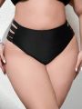 SHEIN Swim Basics Women'S Plus Size Hollow Out Solid Color Bikini Bottom