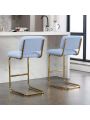 OSQI Mid-Century Modern Counter Height Bar Stools for Kitchen Set of 2, Armless Bar Chairs with Gold Metal Chrome Base for Dining Room, Upholstered Boucle Fabric Counter Stools, Blue