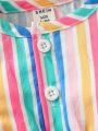 Baby Girls' Simple And Sweet Bodysuit, Candy Color Stripe, Flounced Sleeves, Button Placket, Triangle Crawling Clothes, Lovely, Casual, And Fashionable, Suitable For Spring And Summer