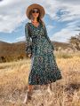 SHEIN LUNE Women's Leopard Print Lantern Sleeve Dress