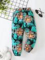 SHEIN 1pc Toddler Boys' Cool Tiger & Palm Tree Printed Beach Pants For Spring And Summer