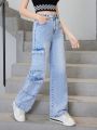 Teen Girls' New Casual Four-season Straight Leg Jeans With Workwear Style