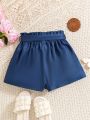 SHEIN Kids QTFun Tween Girls' Frill Hem Flower Patterned Shorts With Detachable Belt