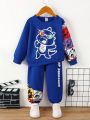 SHEIN Kids Academe Toddler Boys' Cute Dinosaur Printed Sweatshirt And Pants Set For Spring And Autumn