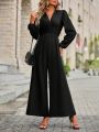 Lantern Sleeve Jumpsuit With Pleated Detail And Wide Leg
