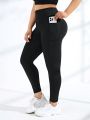 Daily&Casual Plus Size Wide Waistband Side Pocket Sports Leggings