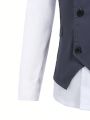 Tween Boy's Gentleman Style 2pcs Set, Dark Grey Double Breasted Vest And Pants, Suitable For Birthday Parties, Evening Events, Performances, Weddings And Festivals