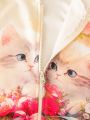 SHEIN Kids CHARMNG Girls' Cat Print Hooded Vest Jacket For Toddler