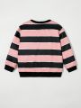 SHEIN Boys' Casual Comfortable Round Neck Sweatshirt With English Woven Label And Striped Pattern