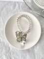 Faux Pearl Decor Butterfly Bag Charm