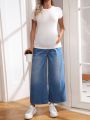 SHEIN Maternity Low Waist Loose Fit Straight Leg Jeans For Casual Wear